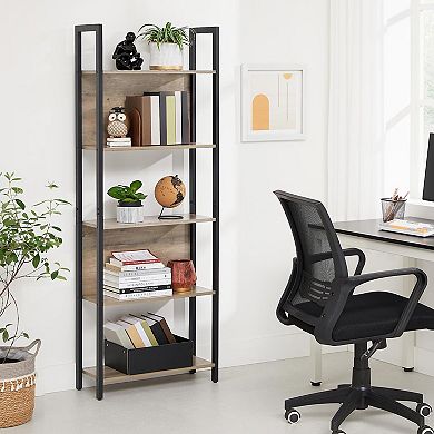 5 Tier Industrial Bookshelf Storage Shelf Greige and Black Tall Metal Frame Bookcase