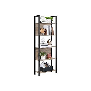5 Tier Industrial Bookshelf Storage Shelf Greige and Black Tall Metal Frame Bookcase