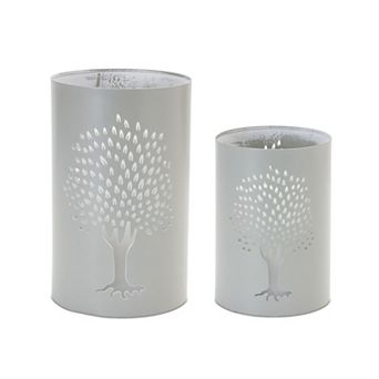 Punched Metal Tree Candle Holder (Set Of 2)