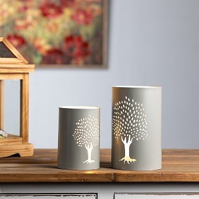 Punched Metal Tree Candle Holder (Set Of 2)