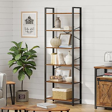 6-tier Bookshelf, Home Office Bookcase, Storage Rack With Steel Frame, For Living Room