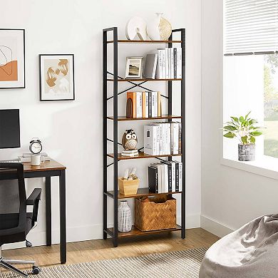 6-tier Bookshelf, Home Office Bookcase, Storage Rack With Steel Frame, For Living Room