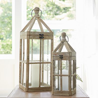 Contemporary Light Wood Floor Lantern (Set of 2)