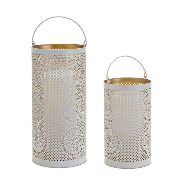 Punched Metal Lantern Candle Holder (Set Of 2)