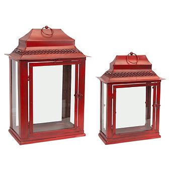 Traditional Red Metal Rectangle Lantern (Set of 2)