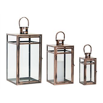 Contemporary Copper Metal Box Lantern (Set of 3)