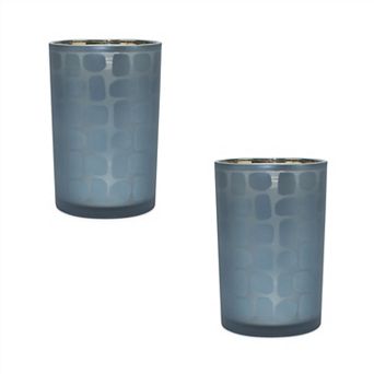 Navy Frosted Glass Candle Holder (set Of 2)