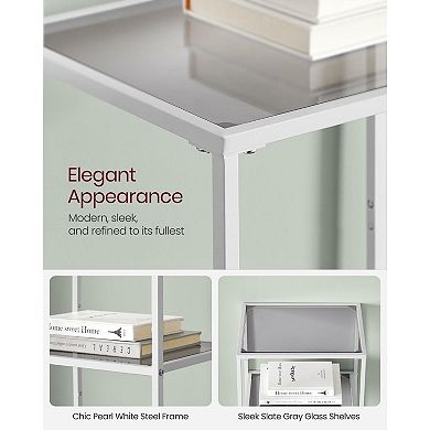 Bookcase, 5-tier Bookshelf, Slim Shelving Unit For Bedroom, Bathroom, Home Office, Tempered Glass