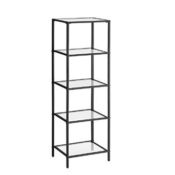 Bookcase, 5 tier Bookshelf, Slim Shelving Unit For Bedroom, Bathroom, Home Office, Tempered Glass