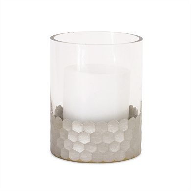 Glass Hurricane Candle Holder With Honeycomb (set Of 2)