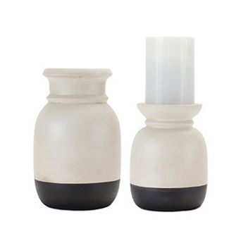 Contemporary Dual-tone Ceramic Candle Holder (Set Of 2)