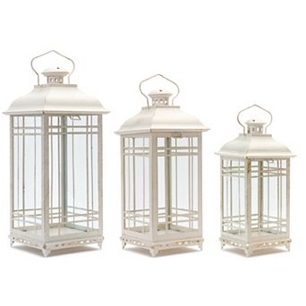 Traditional Ivory Metal Candle Lantern (Set of 3)