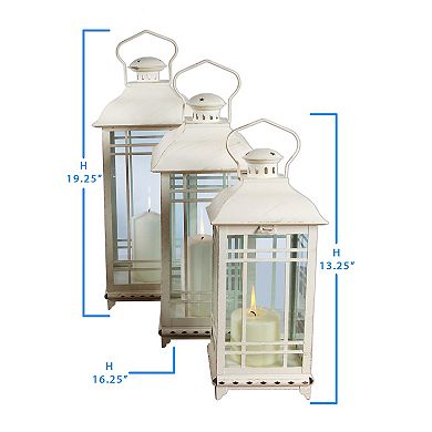 Traditional Ivory Metal Candle Lantern (Set of 3)