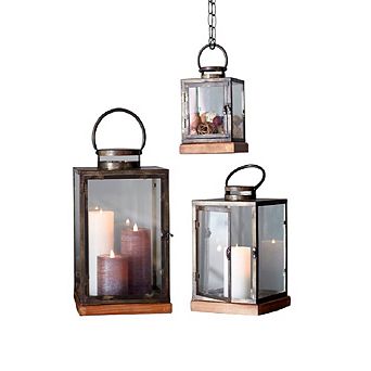 Metal Box Lantern With Wood Base (set Of 3)