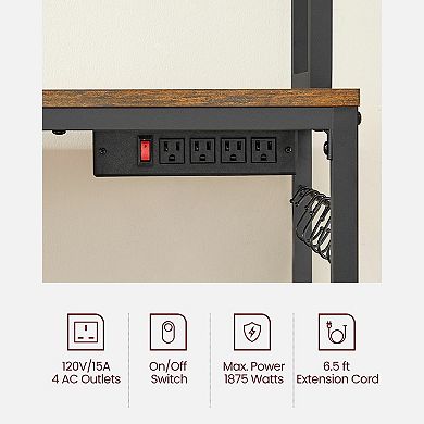 Bakers Rack With Power Outlet, Microwave Stand, Coffee Bar With Metal Wire Panel