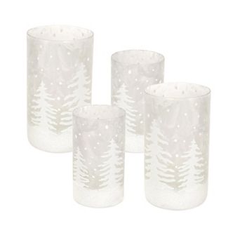 Frosted Votive Candle Holder With Snowy Forest (set Of 4)