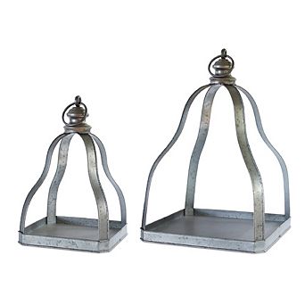 Galvanized Metal Lantern with Open Design (Set of 2)