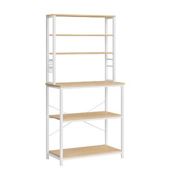 6 tier Industrial Baker's Rack Microwave Oven Stand With 6 Hooks And Metal Frame