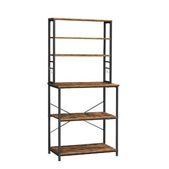 6 tier Industrial Baker's Rack Microwave Oven Stand With 6 Hooks And Metal Frame