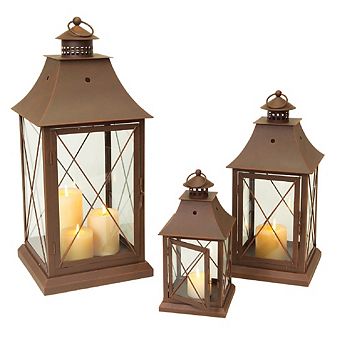 Classic Brown Metal Candle Lantern (Set of 3)