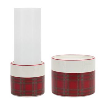 Winter Plaid Ceramic Candle Holder (set Of 2)