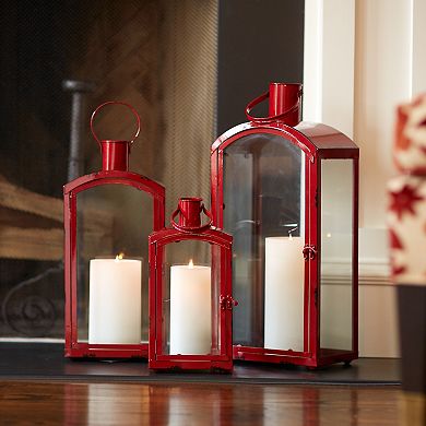 Rustic Red Curved Top Lantern (Set of 3)