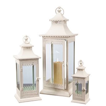 Ornamental Ivory Metal Candle Lantern (Set of 3)