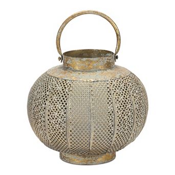 Distressed Punched Metal Lantern 8.5"d