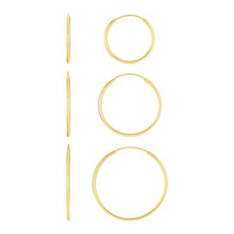 PRIMROSE 24k Gold Over Silver Hoop Earrings Trio Set