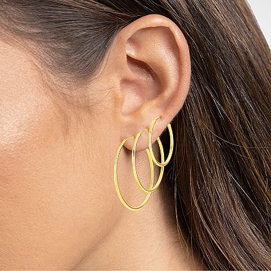 PRIMROSE 24k Gold Over Silver Hoop Earrings Trio Set