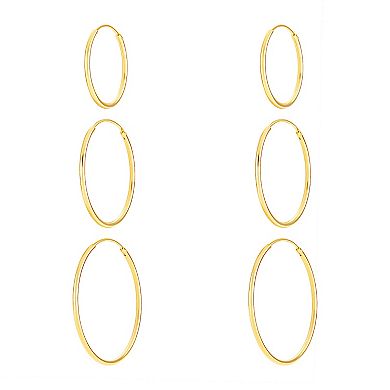 PRIMROSE 24k Gold Over Silver Hoop Earrings Trio Set