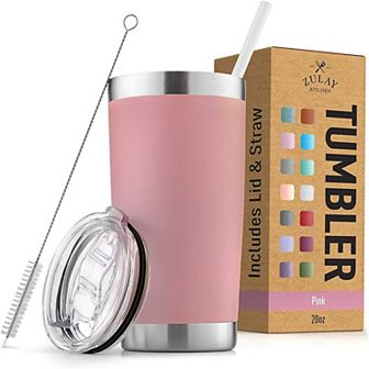 Zulay Kitchen 20oz Stainless Steel Tumbler With Lid and Straw - Travel Coffee Mug Tumbler Cups