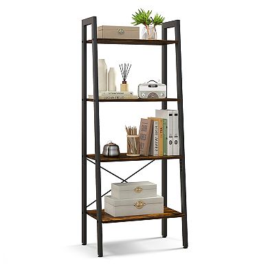 4-tier Bookshelf With Metal Frame And Adjustable Foot Pads
