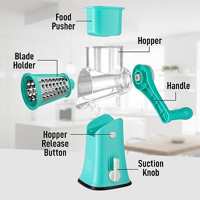 Zulay Kitchen Rotary Cheese Grater with Handle & Upgraded Suction Base