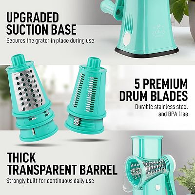 Zulay Kitchen Rotary Cheese Grater with Handle & Upgraded Suction Base