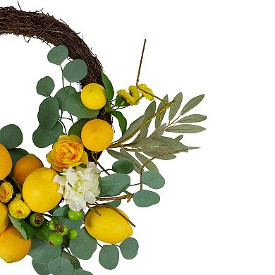 Northlight Lemons & Flowers 18 in. Artificial Floral Spring Wreath