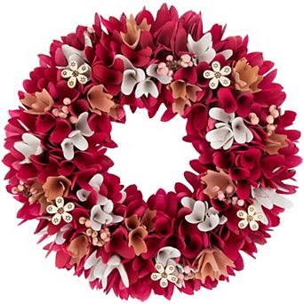 Northlight 13" Fuchsia Pink and White Wooden Berry Floral Spring Wreath