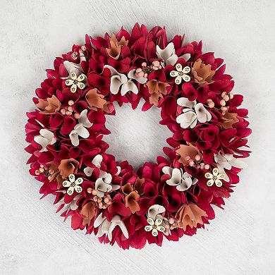 Northlight 13" Fuchsia Pink and White Wooden Berry Floral Spring Wreath