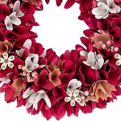 Northlight 13" Fuchsia Pink and White Wooden Berry Floral Spring Wreath