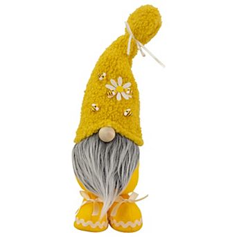 Northlight Yellow High Pile Fleece Bumblebee & Daisy Springtime Gnome Table Decor