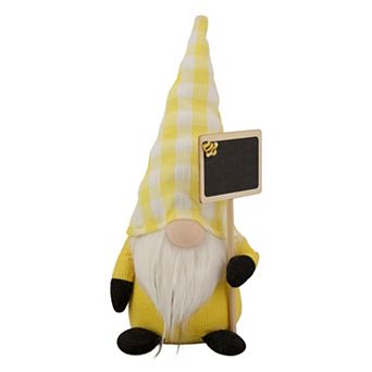 Northlight Yellow Gingham Hat Springtime Gnome with Chalk Board Table Decor
