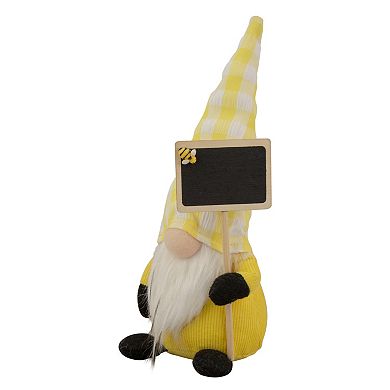 Northlight Yellow Gingham Hat Springtime Gnome with Chalk Board Table Decor