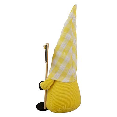 Northlight Yellow Gingham Hat Springtime Gnome with Chalk Board Table Decor