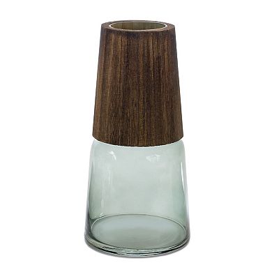 Tapered Glass Vase with Wood Accent Table Decor 2-piece Set