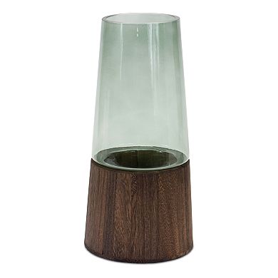 Tapered Glass Vase with Wood Accent Table Decor 2-piece Set