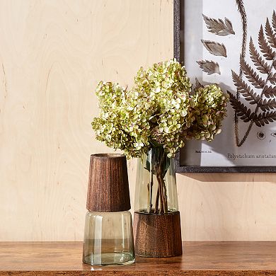 Tapered Glass Vase with Wood Accent Table Decor 2-piece Set