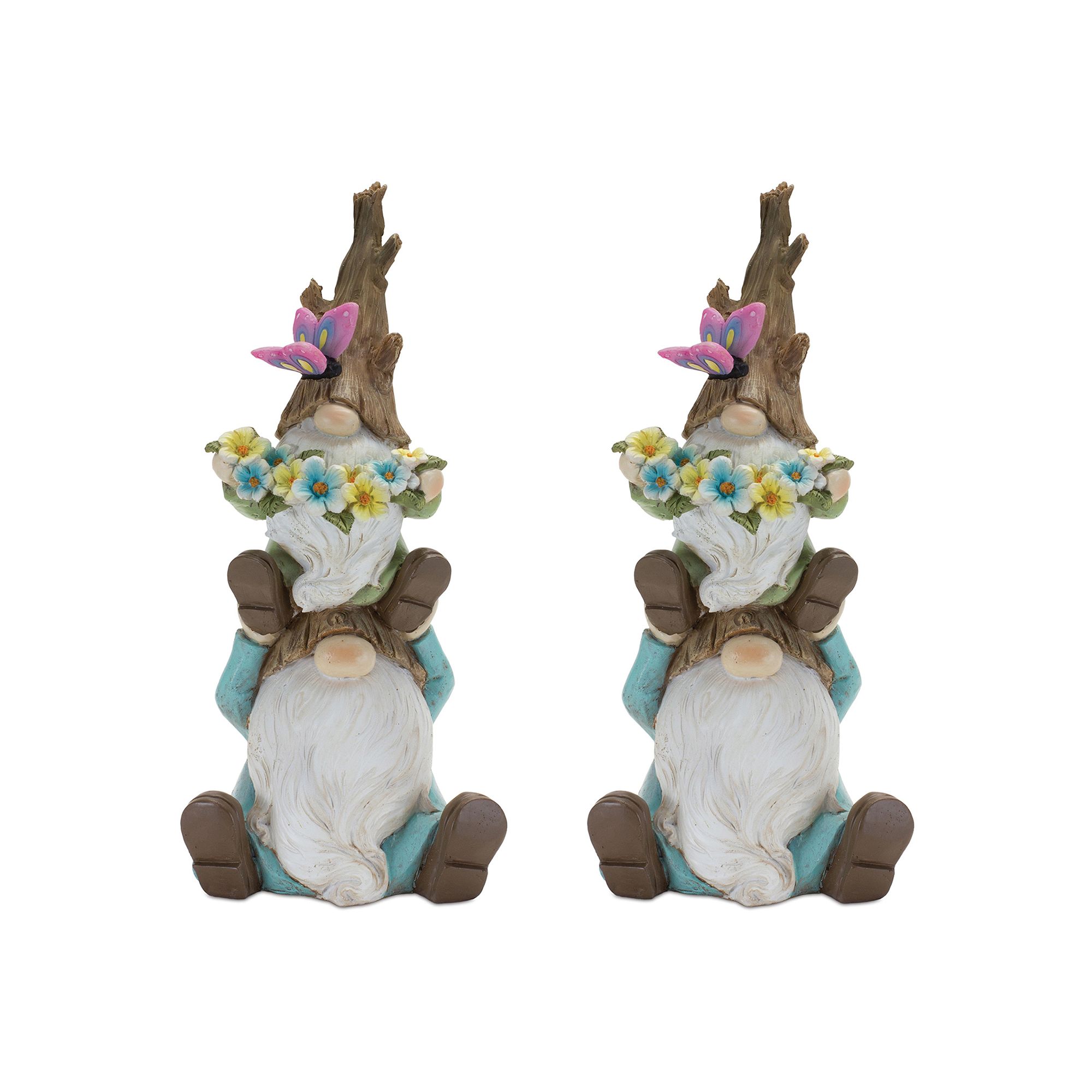 Melrose Tree Trunk Gnomes Table Decor 2-piece Set, Blue