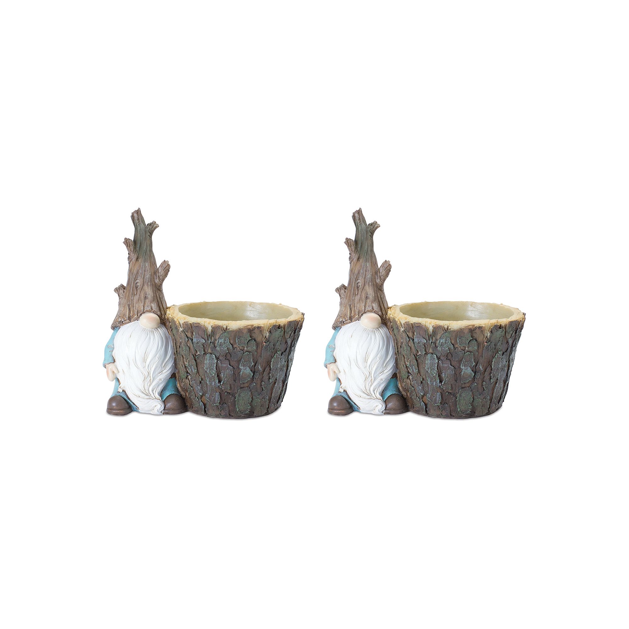 Melrose Faux Tree Trunk Gnome Planter Table Decor 2-piece Set, Brown