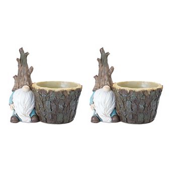 Melrose Faux Tree Trunk Gnome Planter Table Decor 2 pc Set