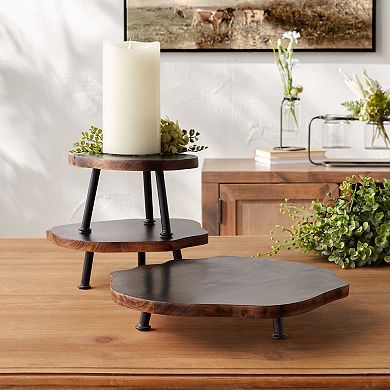 Melrose Tree Stump Pedestal Decorative Tray Table Decor 3-piece Set